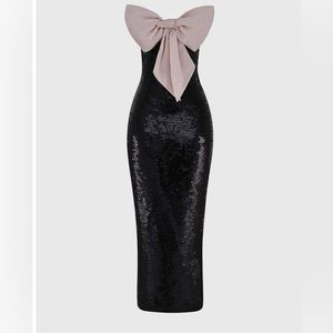 NWT House of CB Holly Black Sequin Strapless Bow Dress